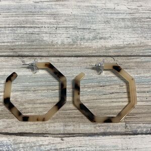 Tortoise Acetate hoop EARRINGS Drop dangle Gold Tone Posts Large‎ 2"